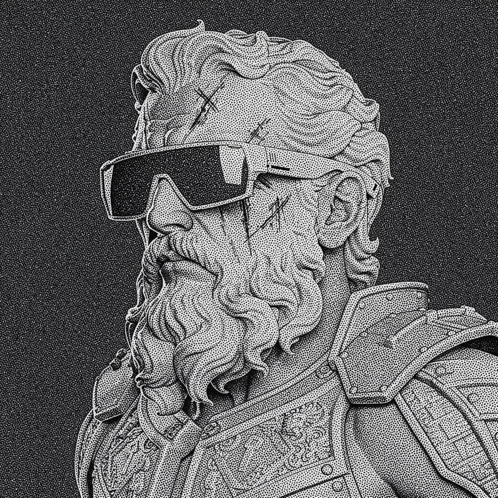 Engraved armoured figure with a sentinel visor